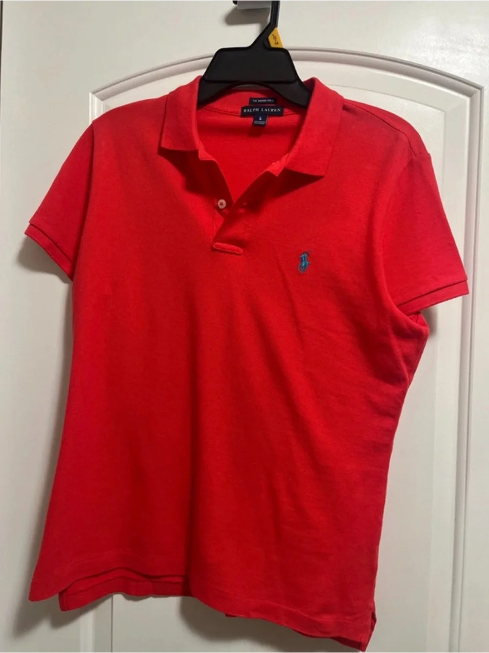 Ralph Lauren Men’s Bright Red Skinny Polo with Blue Pony